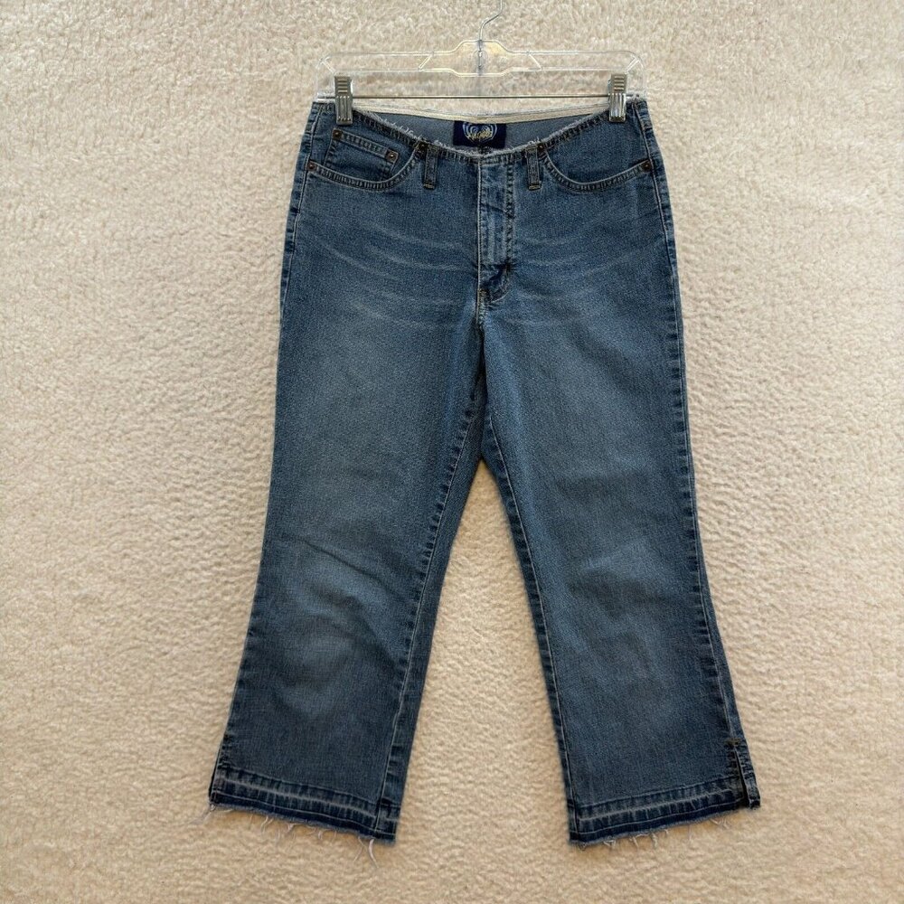 Y2K Vintage Angels Denim Capri Pants 6 8 27 28 Fraying Distressed Cyber Grunge
